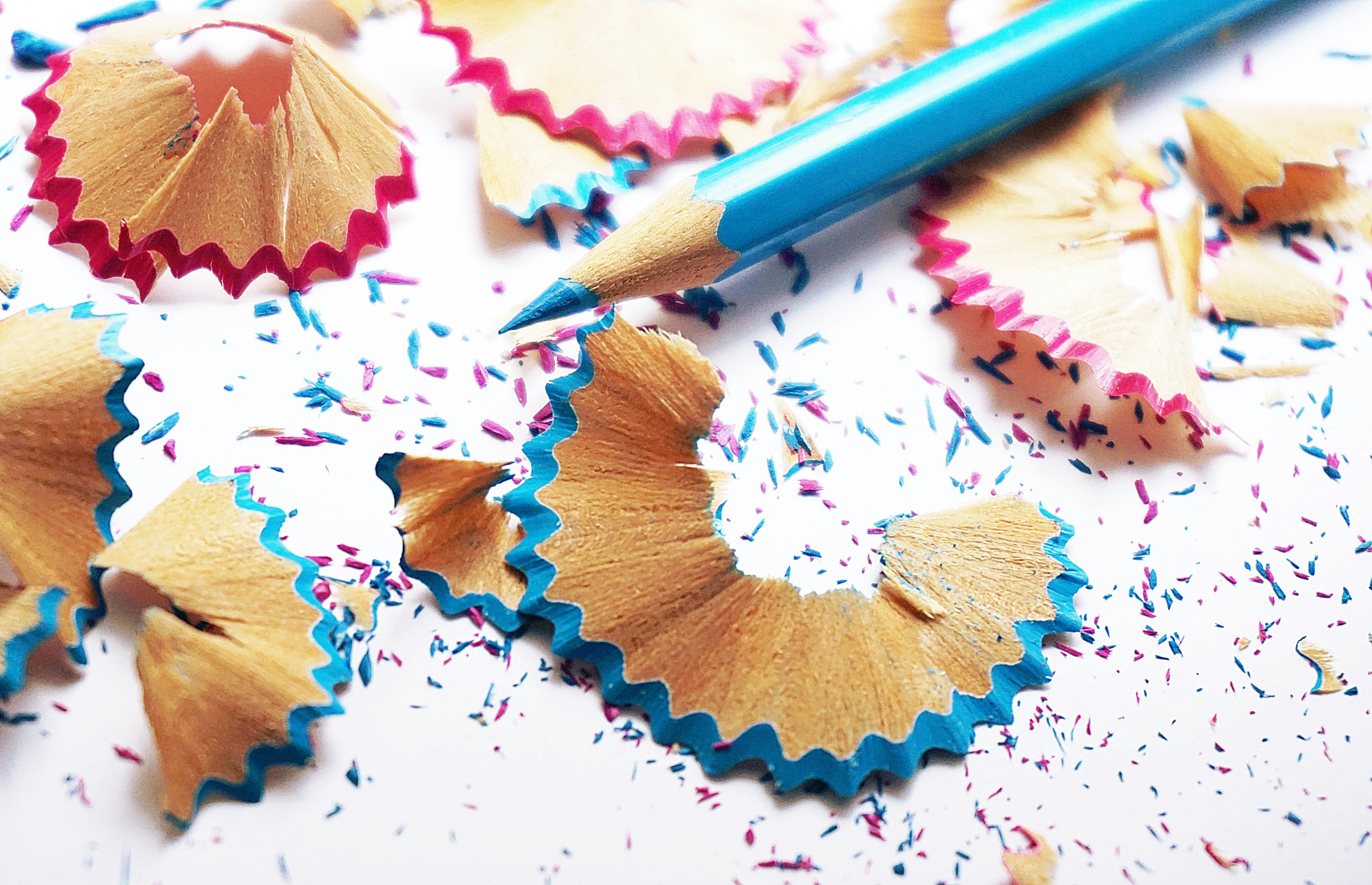 A pencil with sharpening shavings