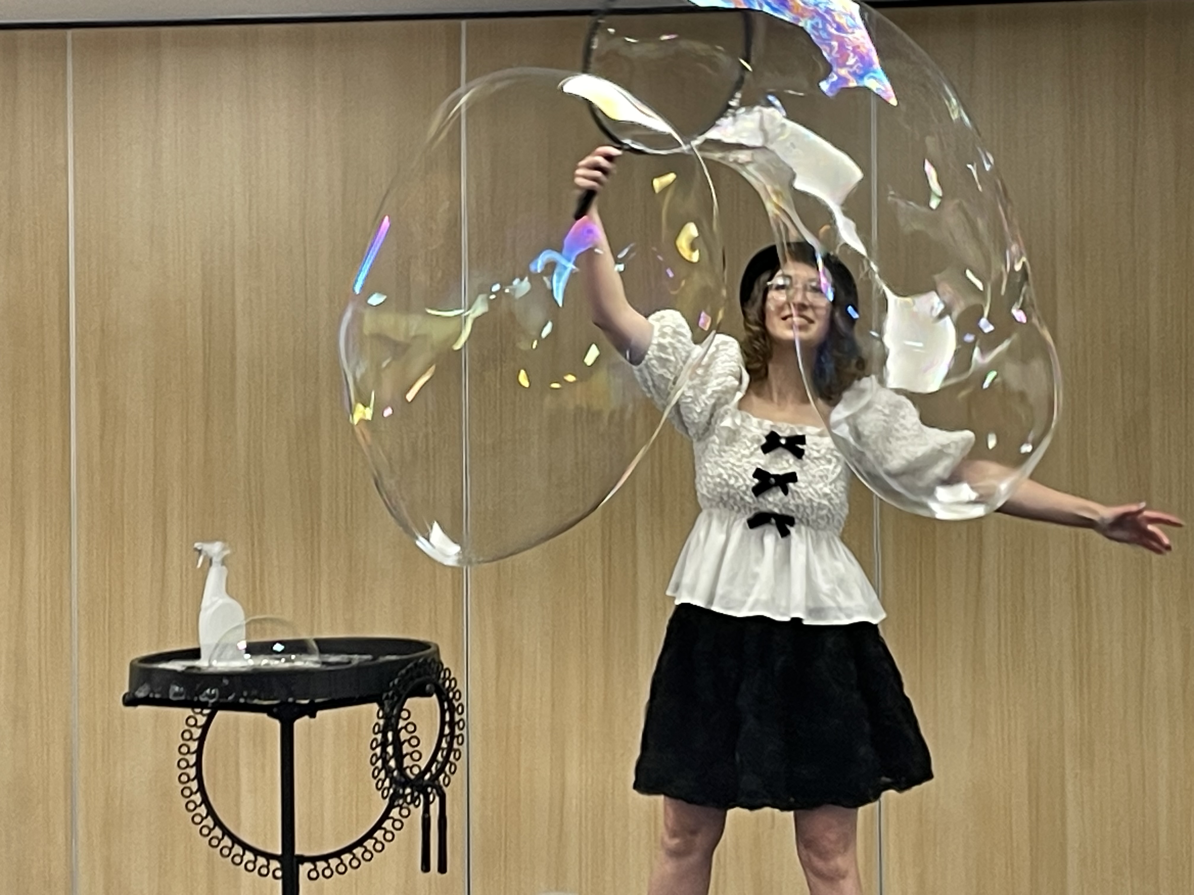 A lady making bubbles