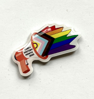 Badge of megaphone with rainbow