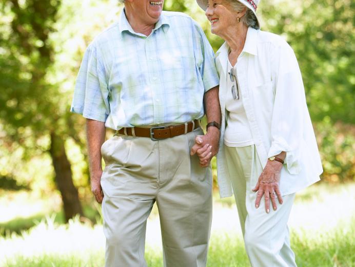 Older couple walking together