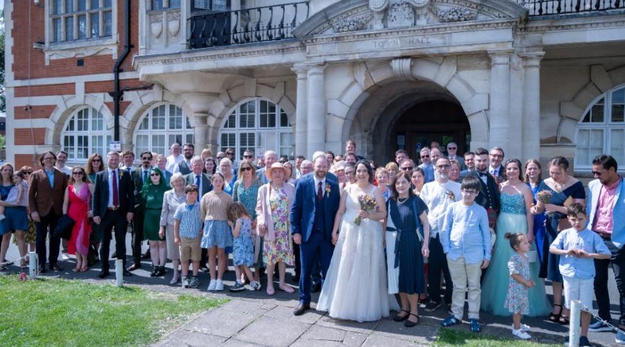 Wedding patry outside Hendon Town Hall